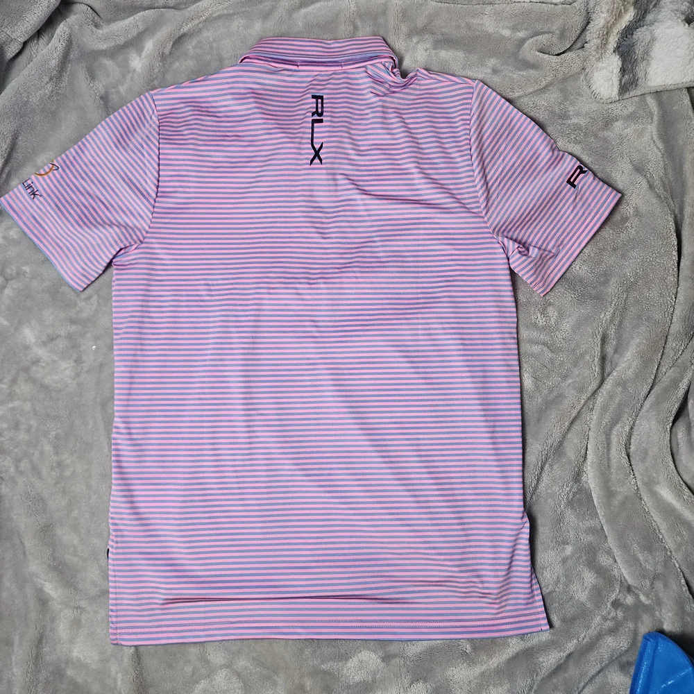 RLX Ralph Lauren Performance Golf Polo Pink Blue Striped M - Customized
